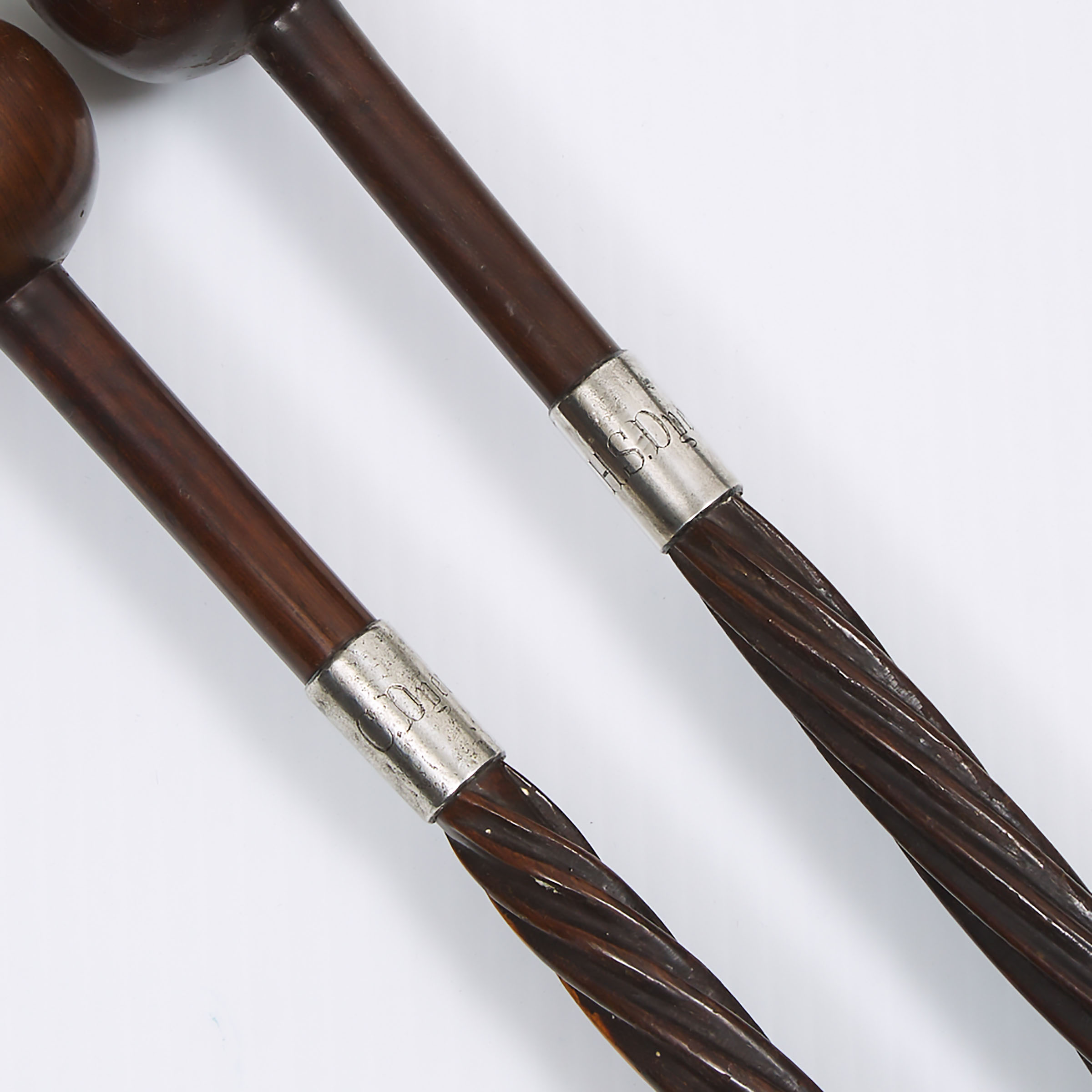 Pair of English Silver Mounted Lignum Vitae Walking Sticks, c.1902