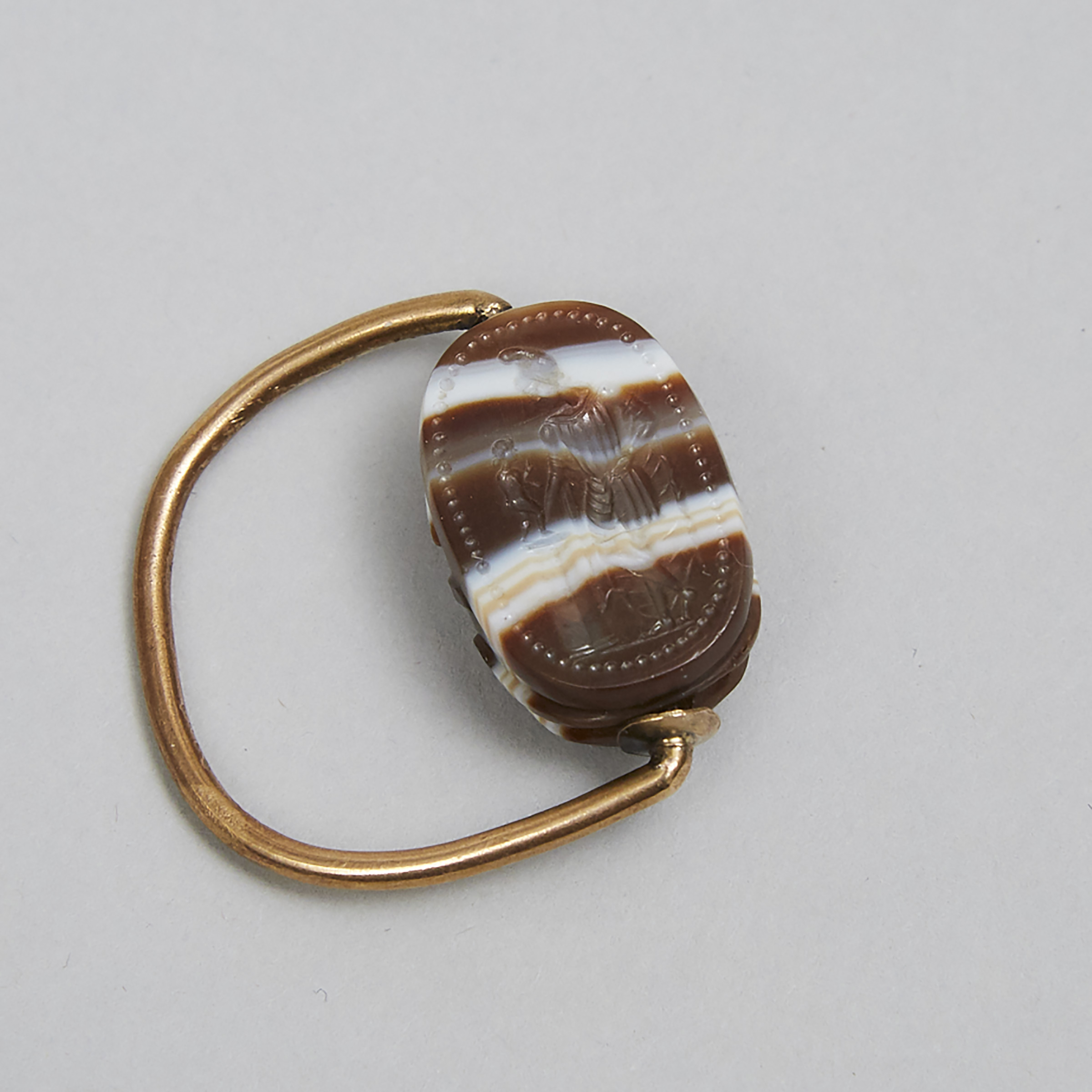Etruscan Banded Agate Scaraboid Ring, 5th-4th century B.C.