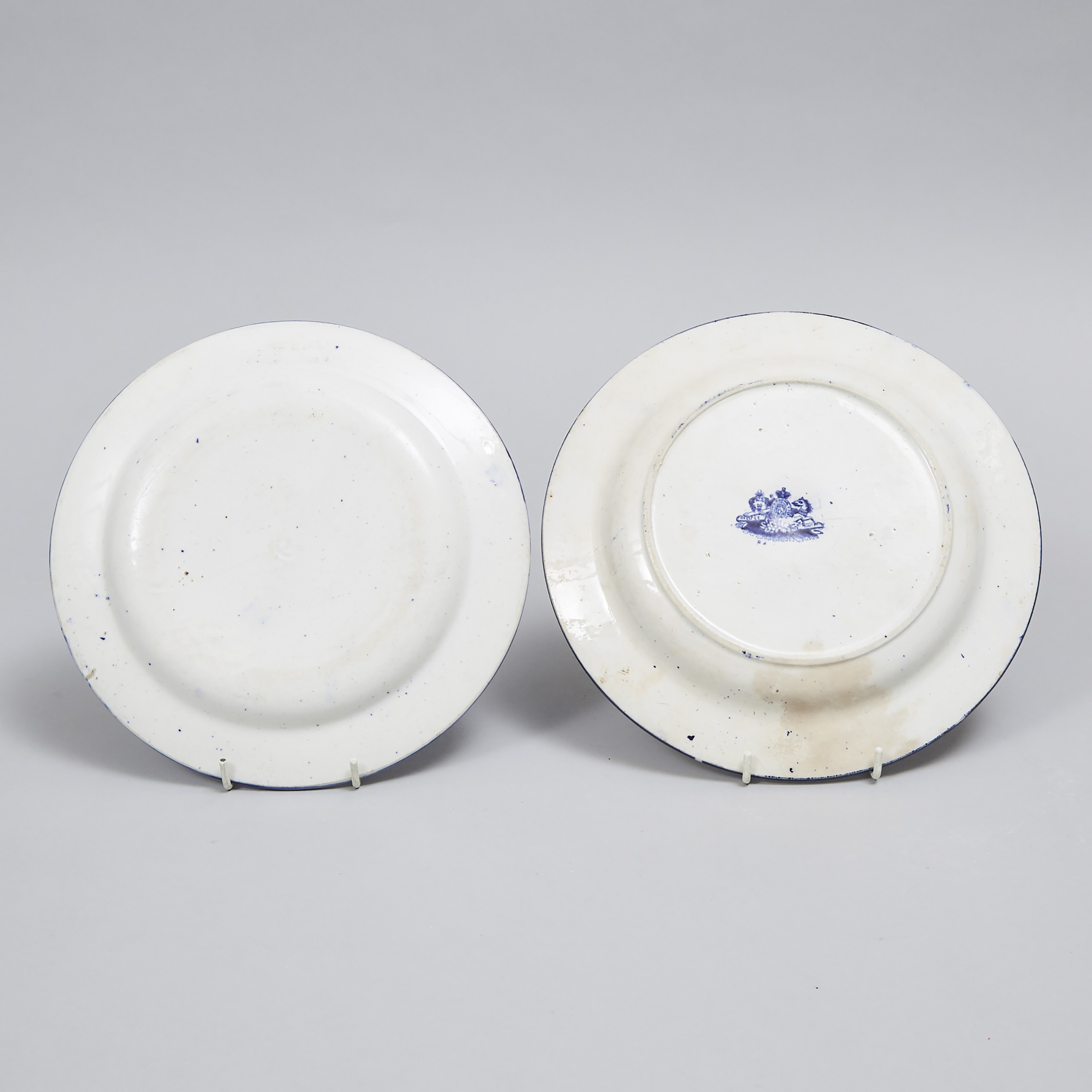 Two Staffordshire Pottery Blue and White Transferware 'Alahambra' Pattern Plates for the Persian Market, British Anchor Pottery, c.1864
