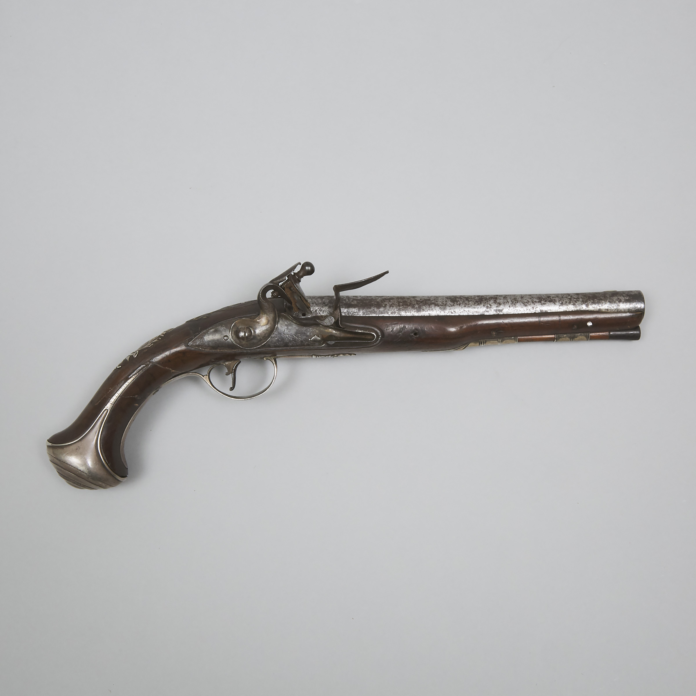 George II Silver Mounted Officer's Flintlock Holster Pistol, Edward Newton, Grantham, 1746