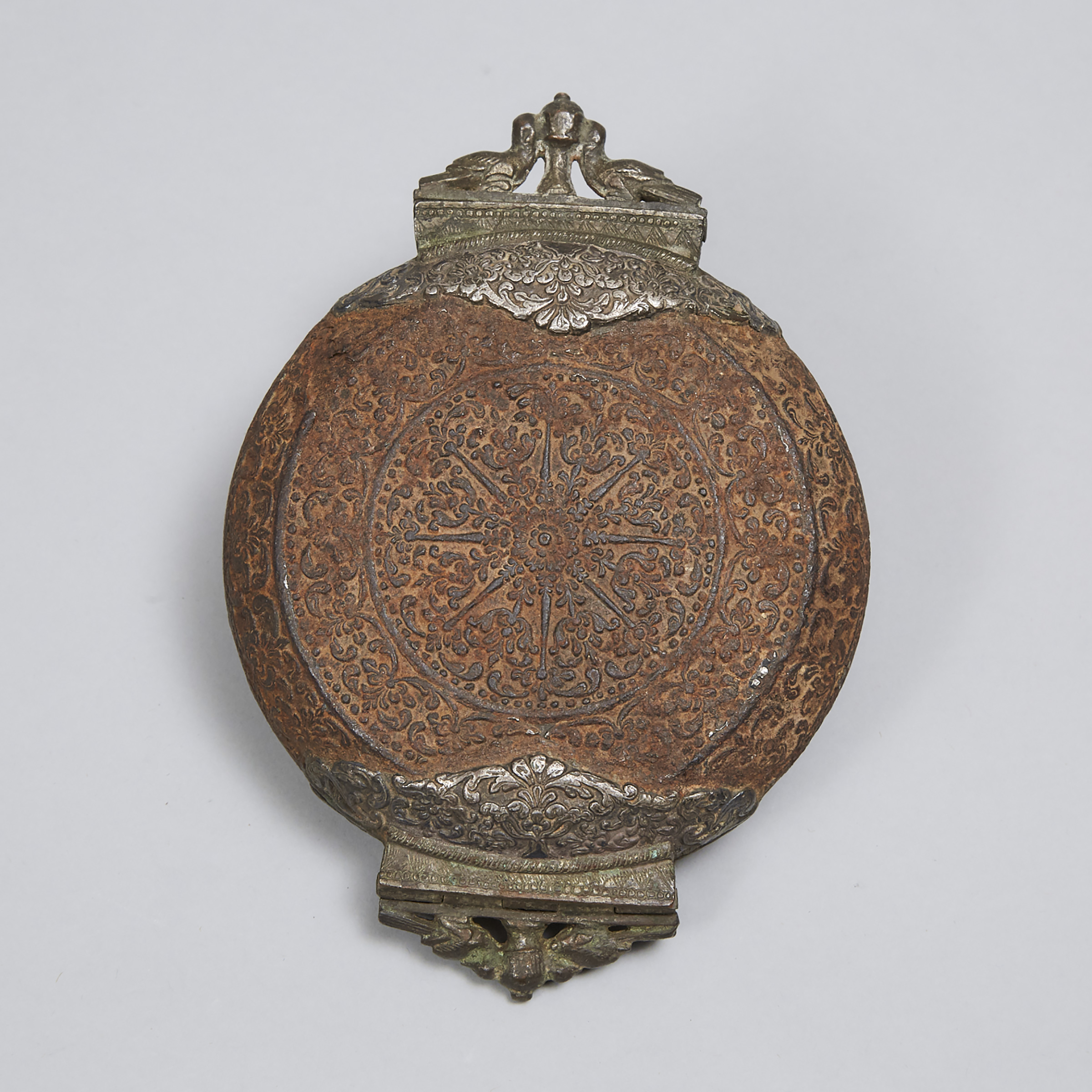 Ceylonese Silver Mounted Cast Iron Betel Nut Case, 19th century