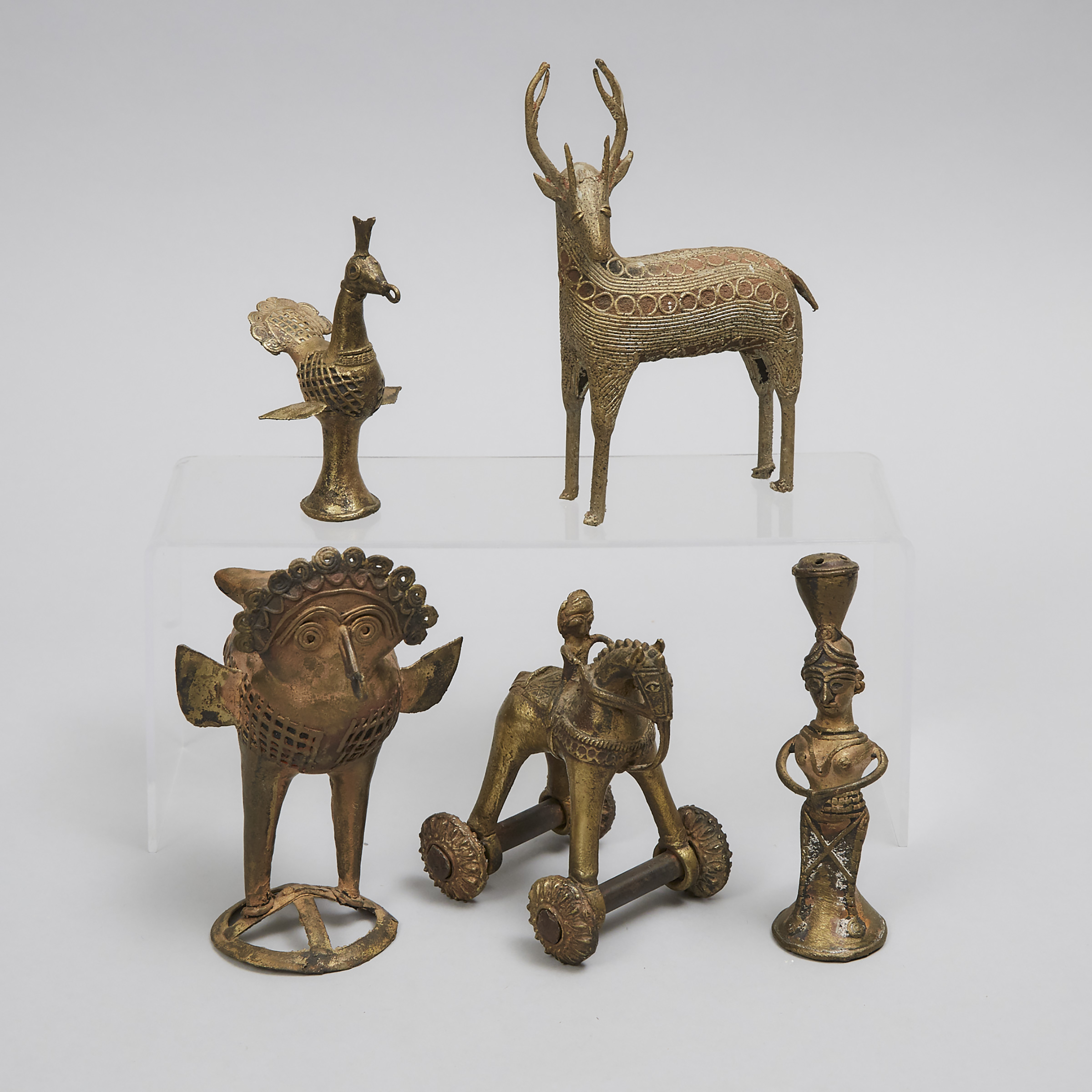 Five Hindu Temple Dhokra Figures, 19th/early 20th century