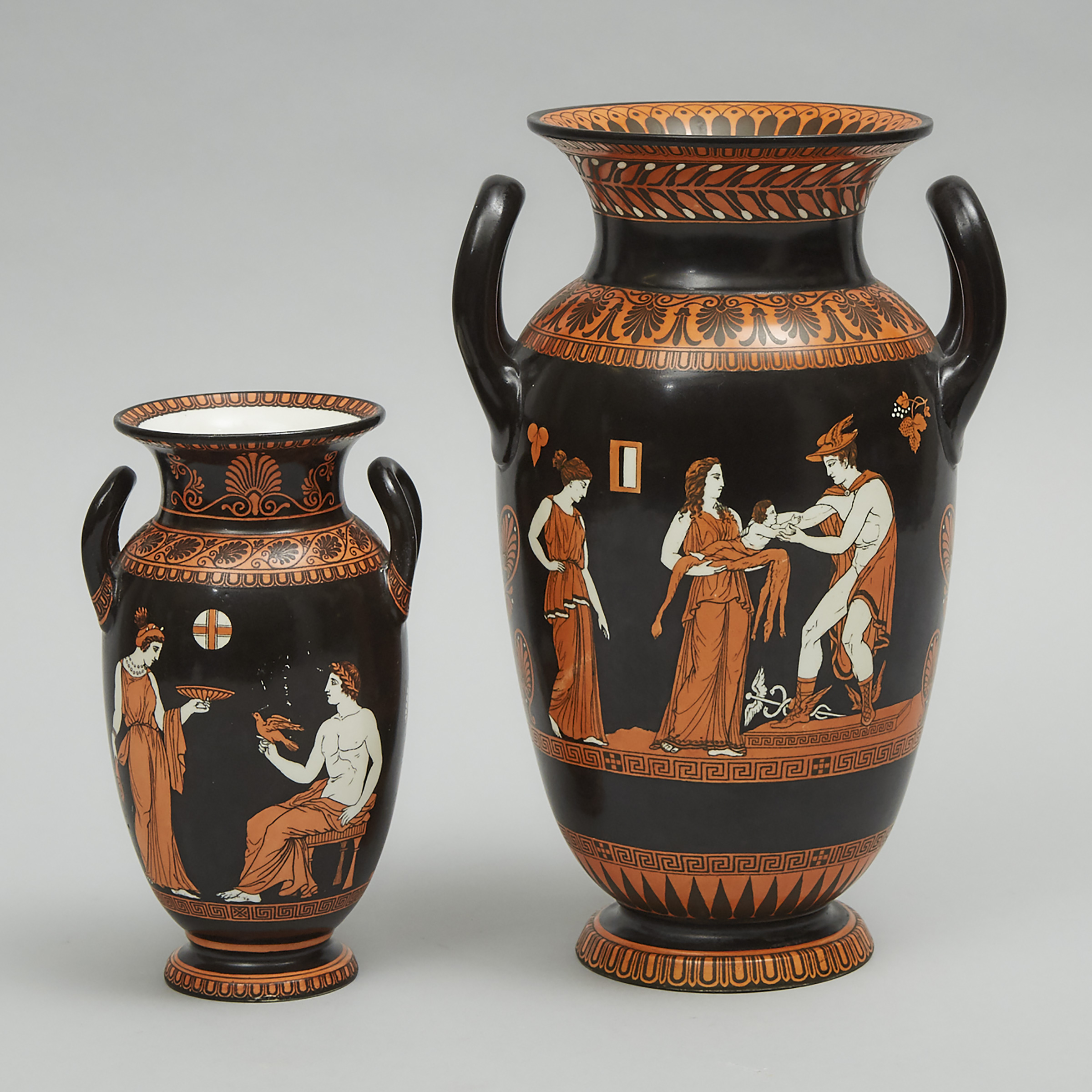 Two Samuel Alcock & Co. after the Antique Greek Style English Porcelain Vases, 19th century