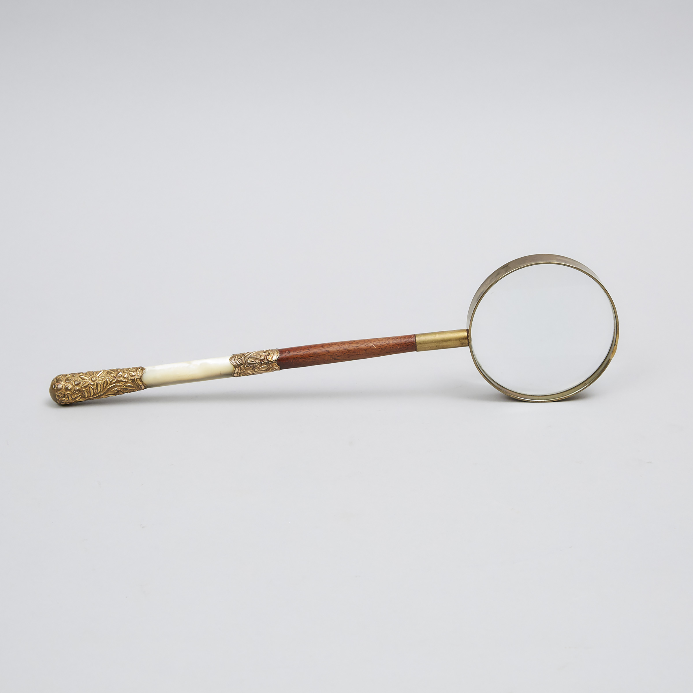 French Gilt Metal and Abalone Mounted Parasol Handled Magnifying Glass, 19th century and later