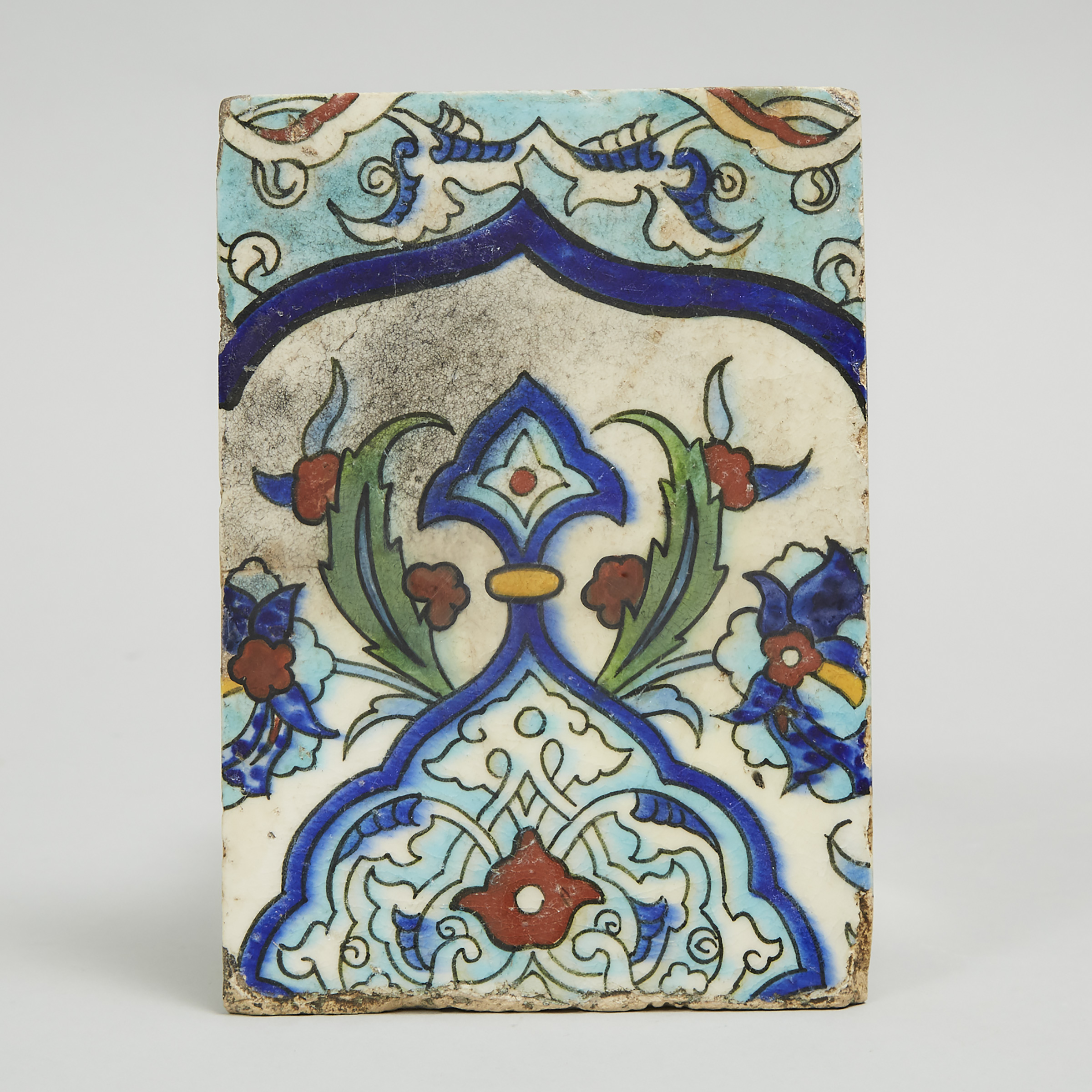 Damascus Pottery Polychrome Tile, Ottoman Syria, 18th century