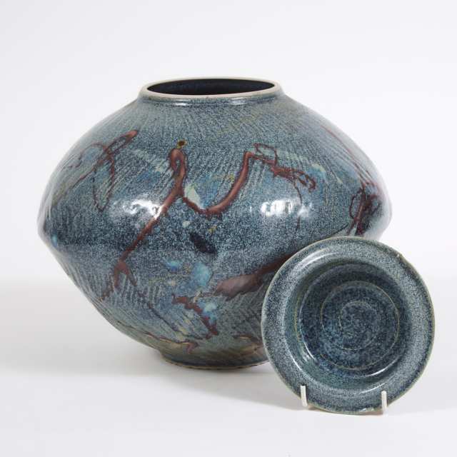 Kayo O'Young (Canadian, b.1950), Light Blue Glazed Covered Vase, c.1990