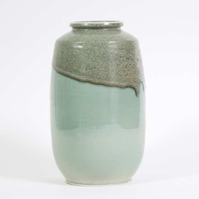 Harlan House (Canadian, b.1943), Pierced and Moulded Celadon Glazed Vase, 1993