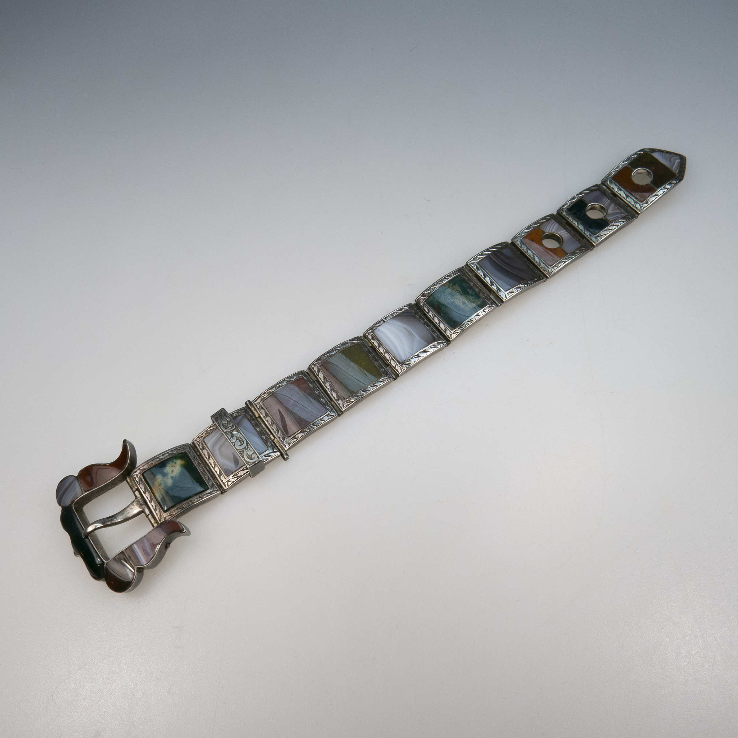 Victorian English Silver Strap Bracelet 