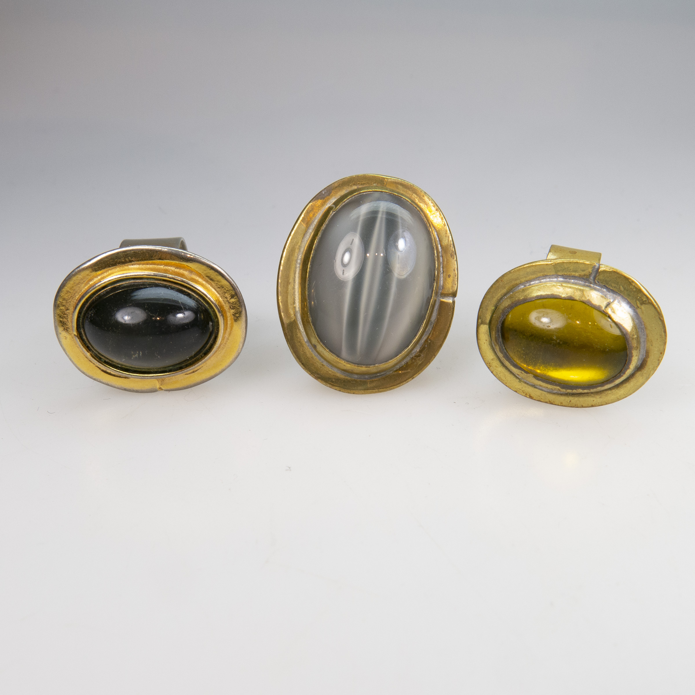Three Rafael Alfandary Brass And Gold-Tone Metal Rings