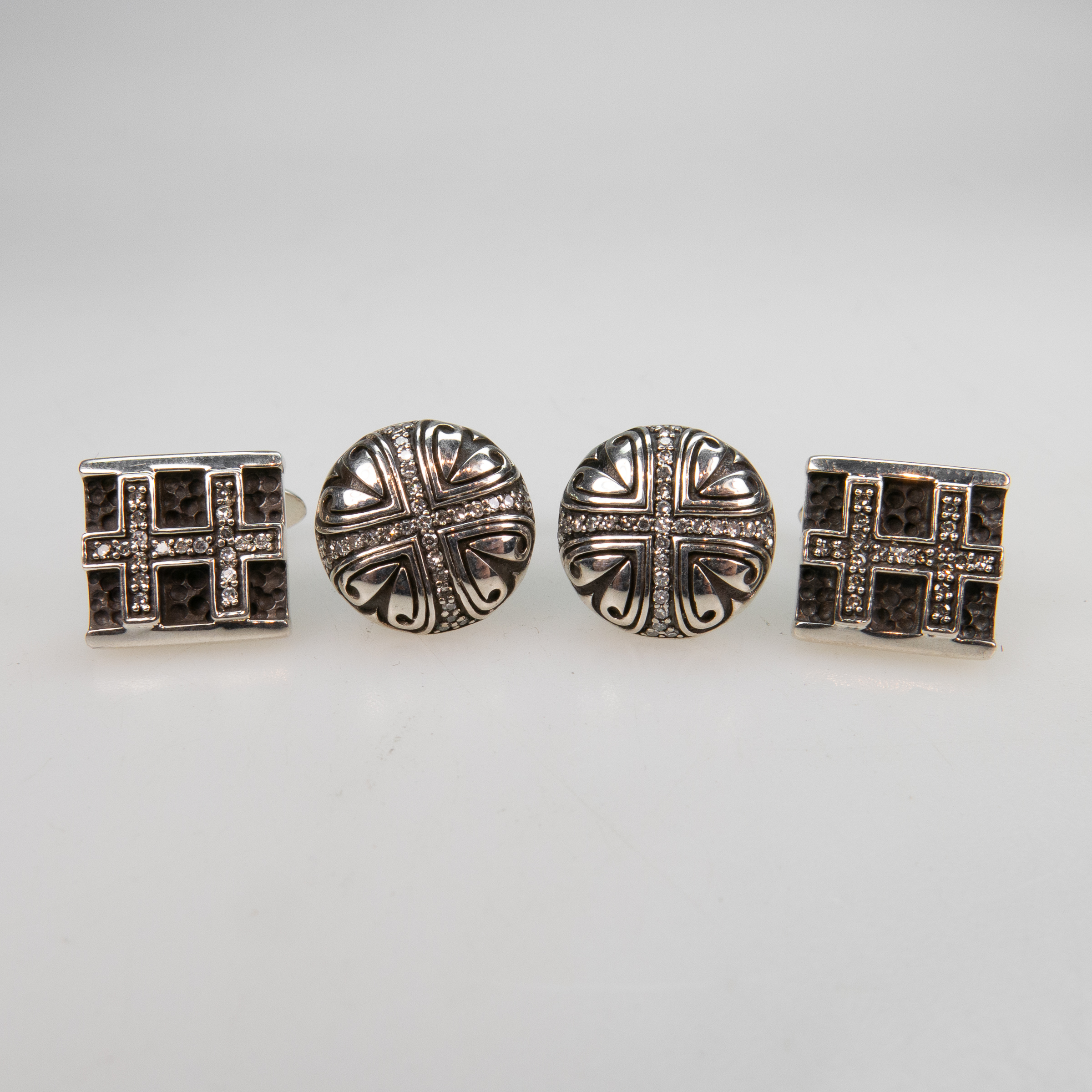 Two Pairs Of Small Sterling Silver Cufflinks