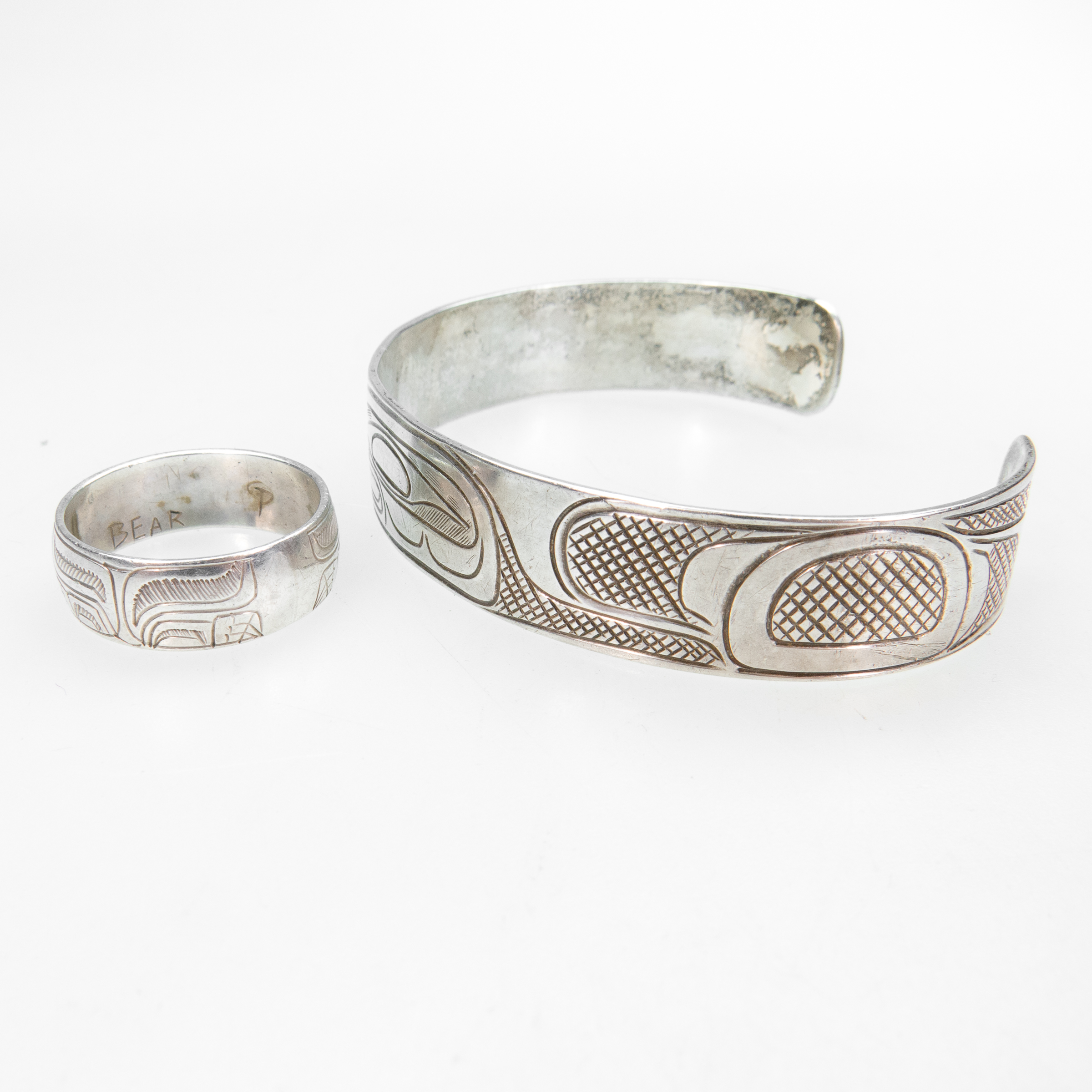Haida Sterling Silver Open Cuff Bangle And Ring
