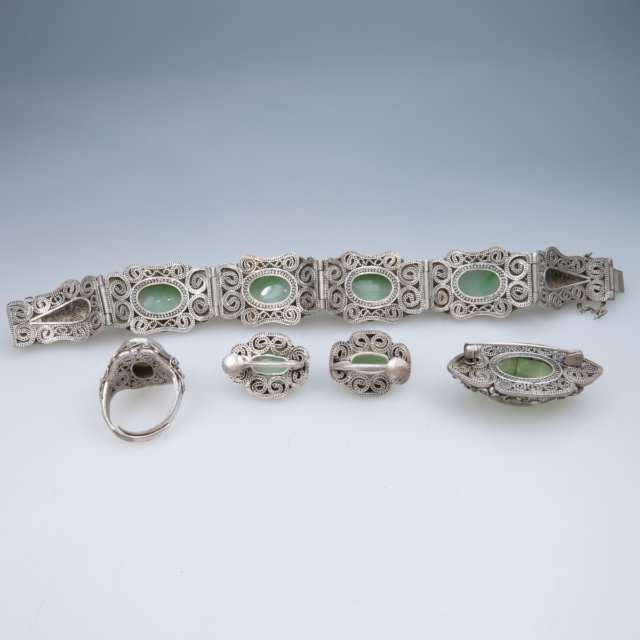 Chinese Silver Filigree 5 Piece Suite