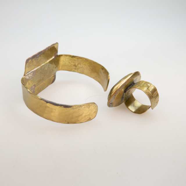 Rafael Alfandary Brass Open Cuff Bangle And Ring
