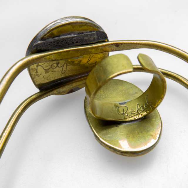 Rafael Alfandary Brass Open Cuff Bangle And Ring