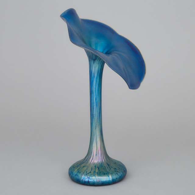 American Iridescent Blue Glass Jack-in-the-Pulpit Vase, 20th century