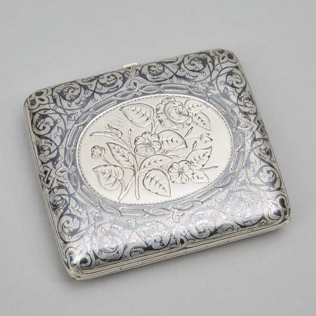 Russian Engraved and Nielloed Silver Cigarette Case, Ivan Saltikov, Moscow, 1891