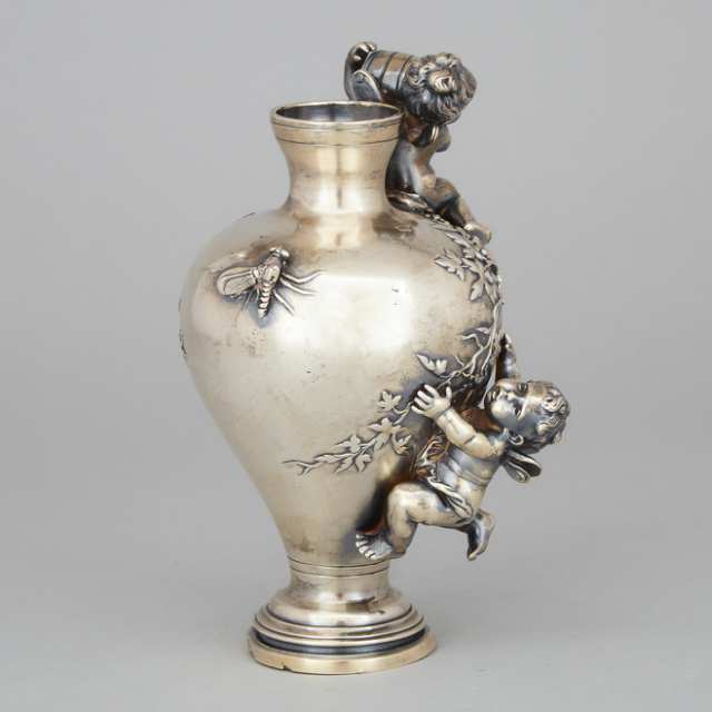 French Silvered Bronze Mantle Vase by Auguste Moreau, 19th century