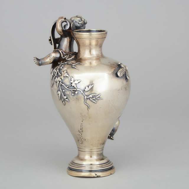 French Silvered Bronze Mantle Vase by Auguste Moreau, 19th century