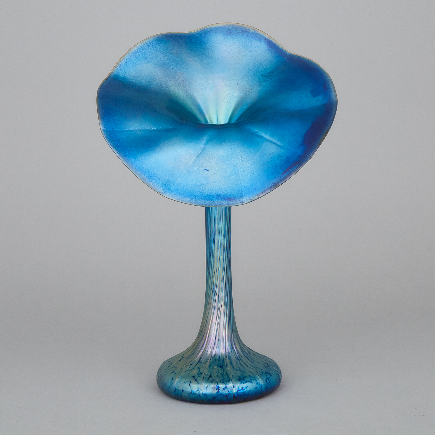 American Iridescent Blue Glass Jack-in-the-Pulpit Vase, 20th century