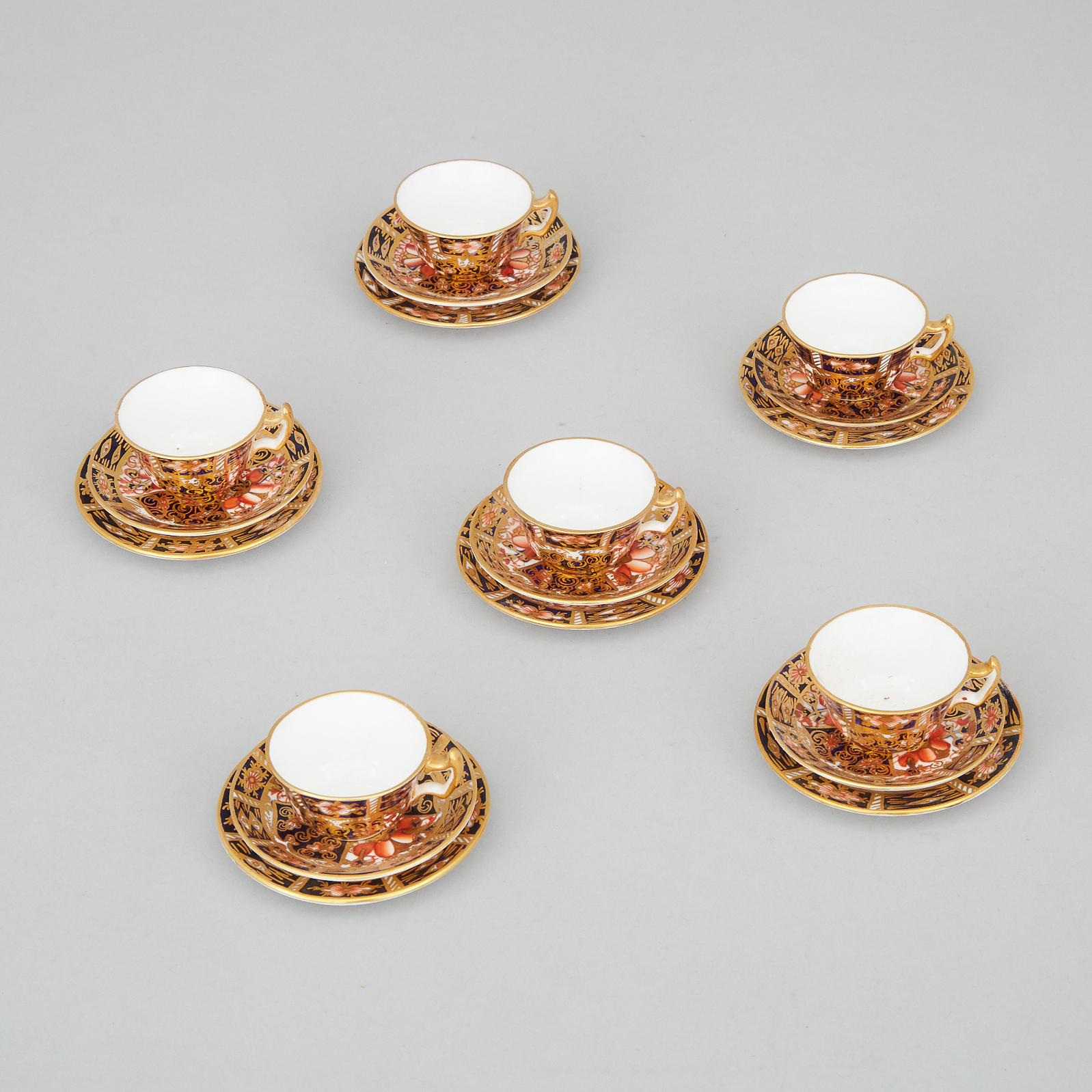 Six Royal Crown Derby 'Imari' (2451) Pattern Miniature Cups and Saucers and Six Plates, 20th century