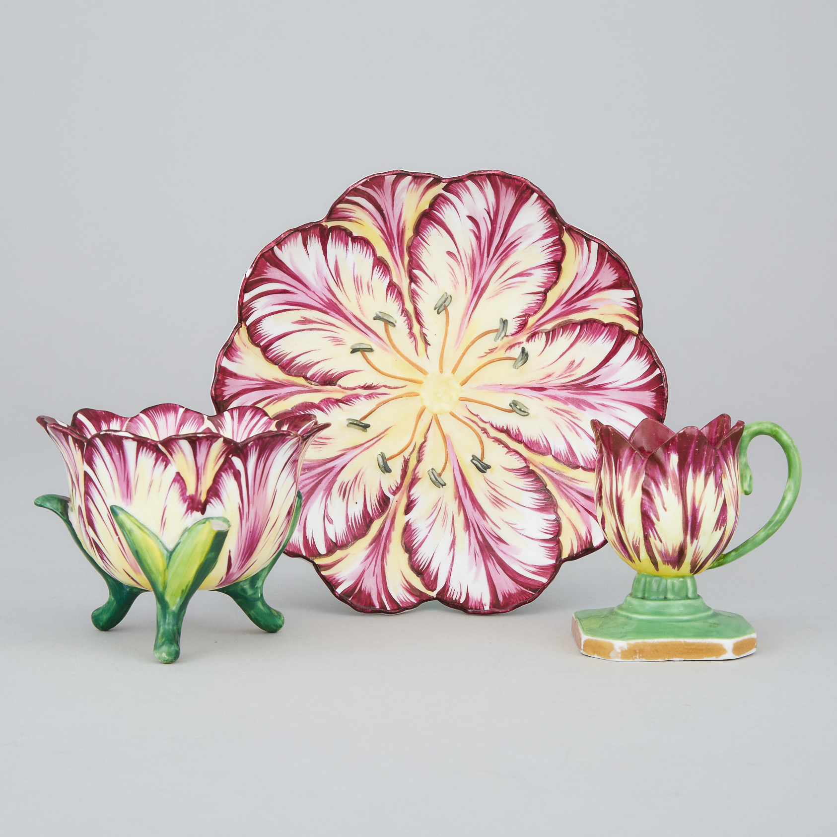 English Porcelain Tulip Cup and Saucer and a Small Cup, c.1830-40