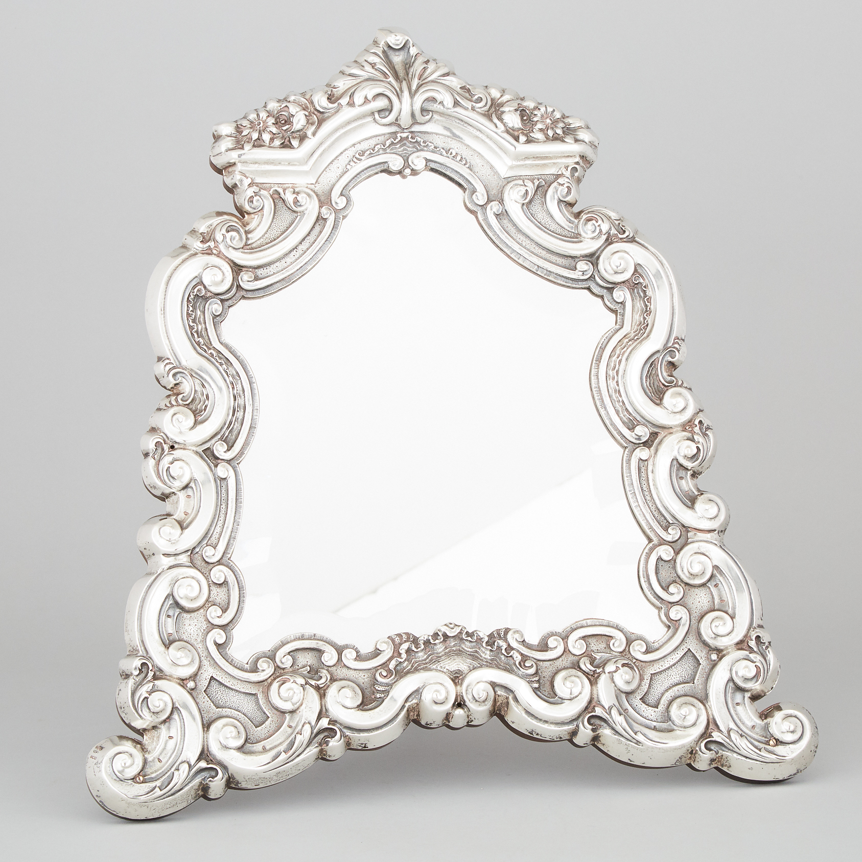 Portuguese Silver Framed Dressing Table Easel Mirror, 20th century