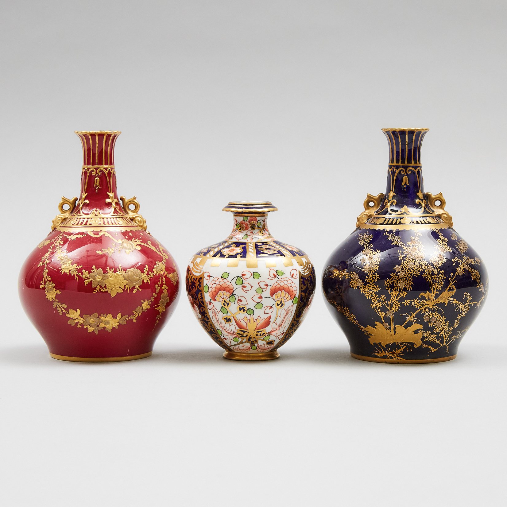 Three Royal Crown Derby Cabinet Vases, 1893-1909