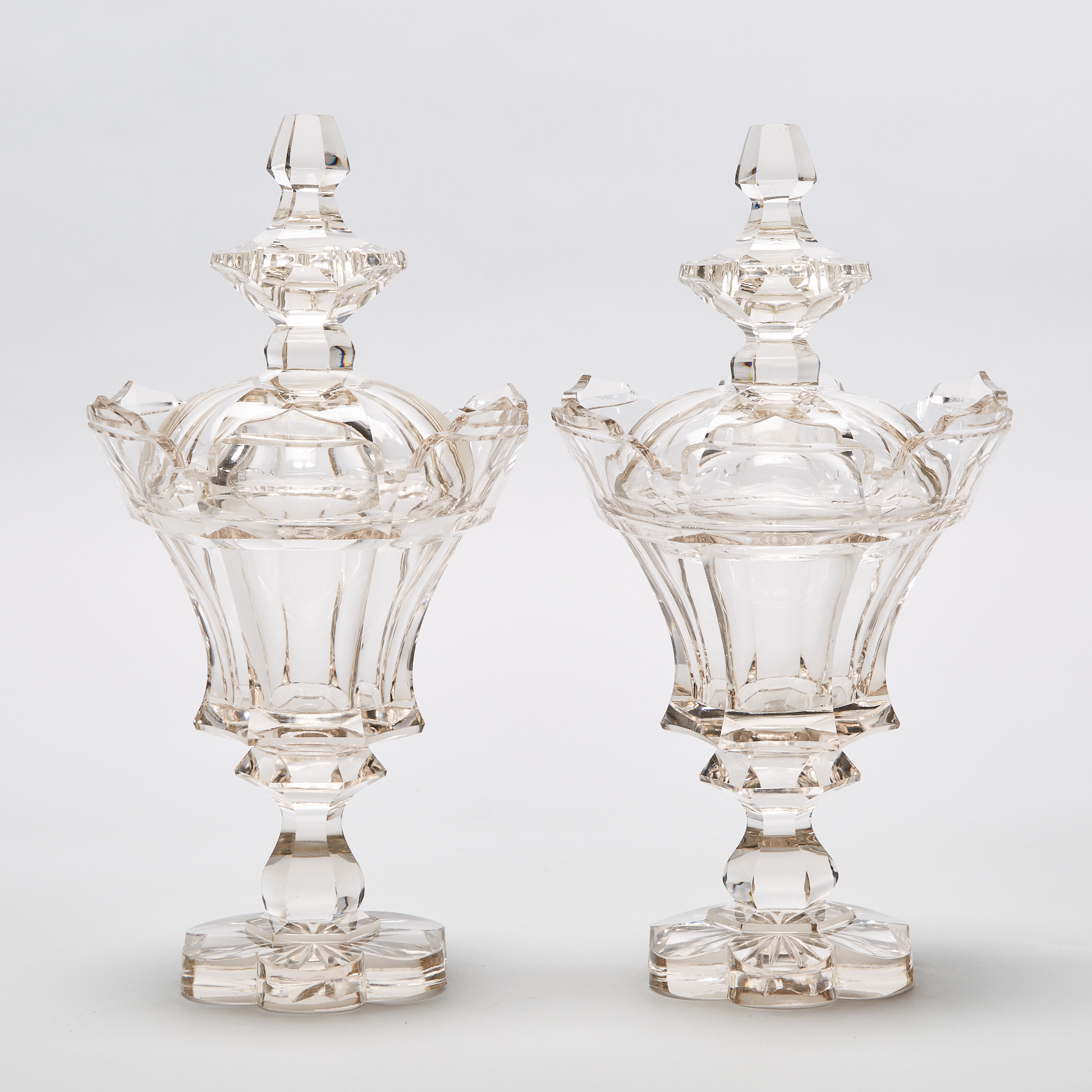 Pair of Continental Cut Glass Sweetmeat Vases and Covers, 19th century