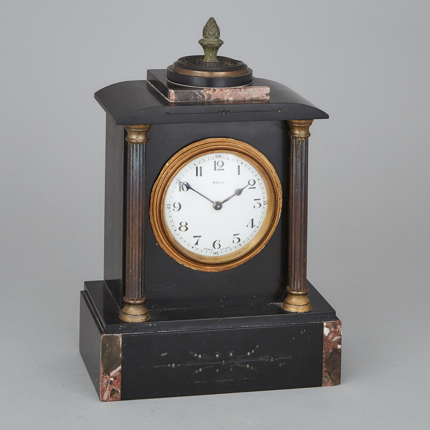 Small French Black Belgian Marble Table Clock, c.1900