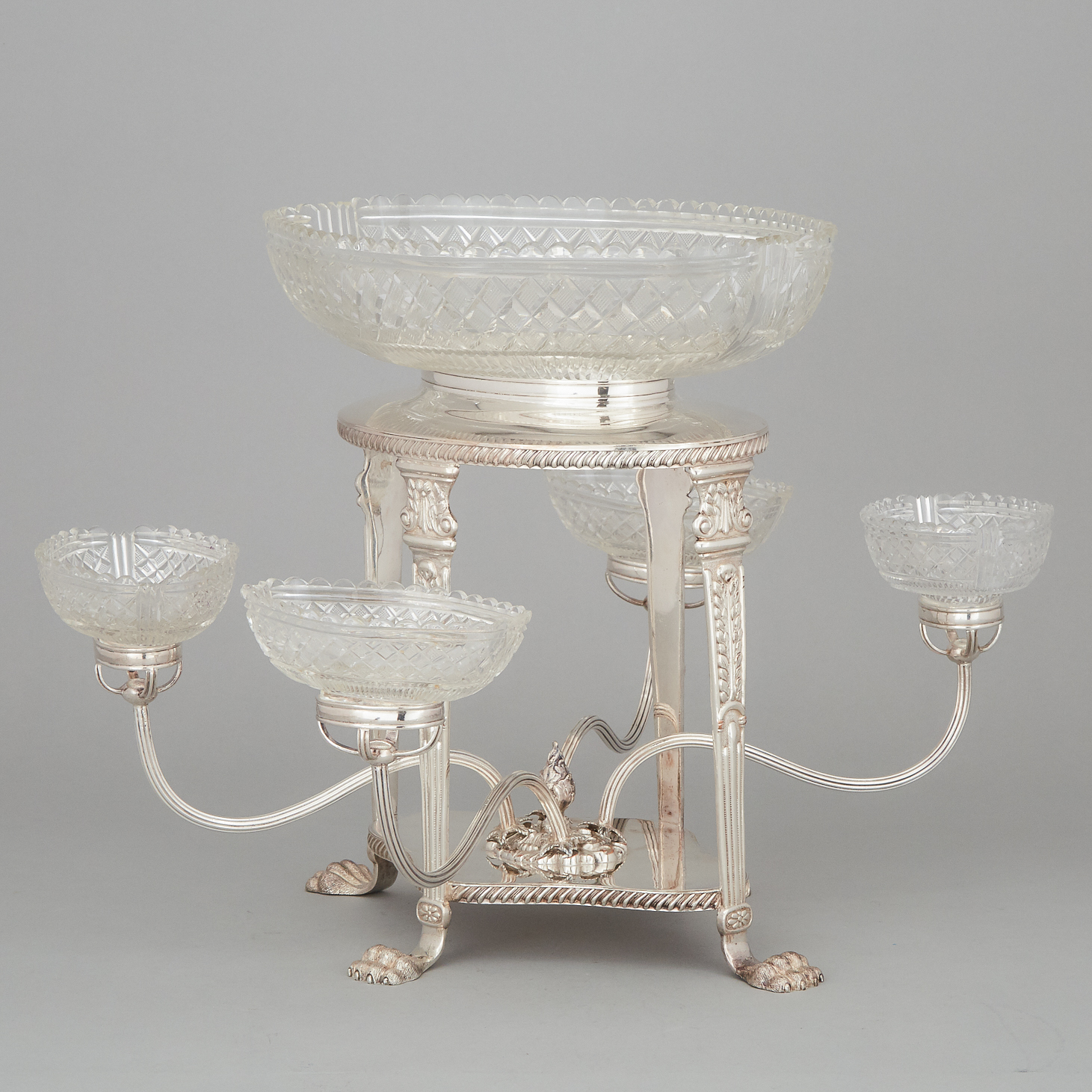 English Silver Plated and Cut Glass Centrepiece, 20th century