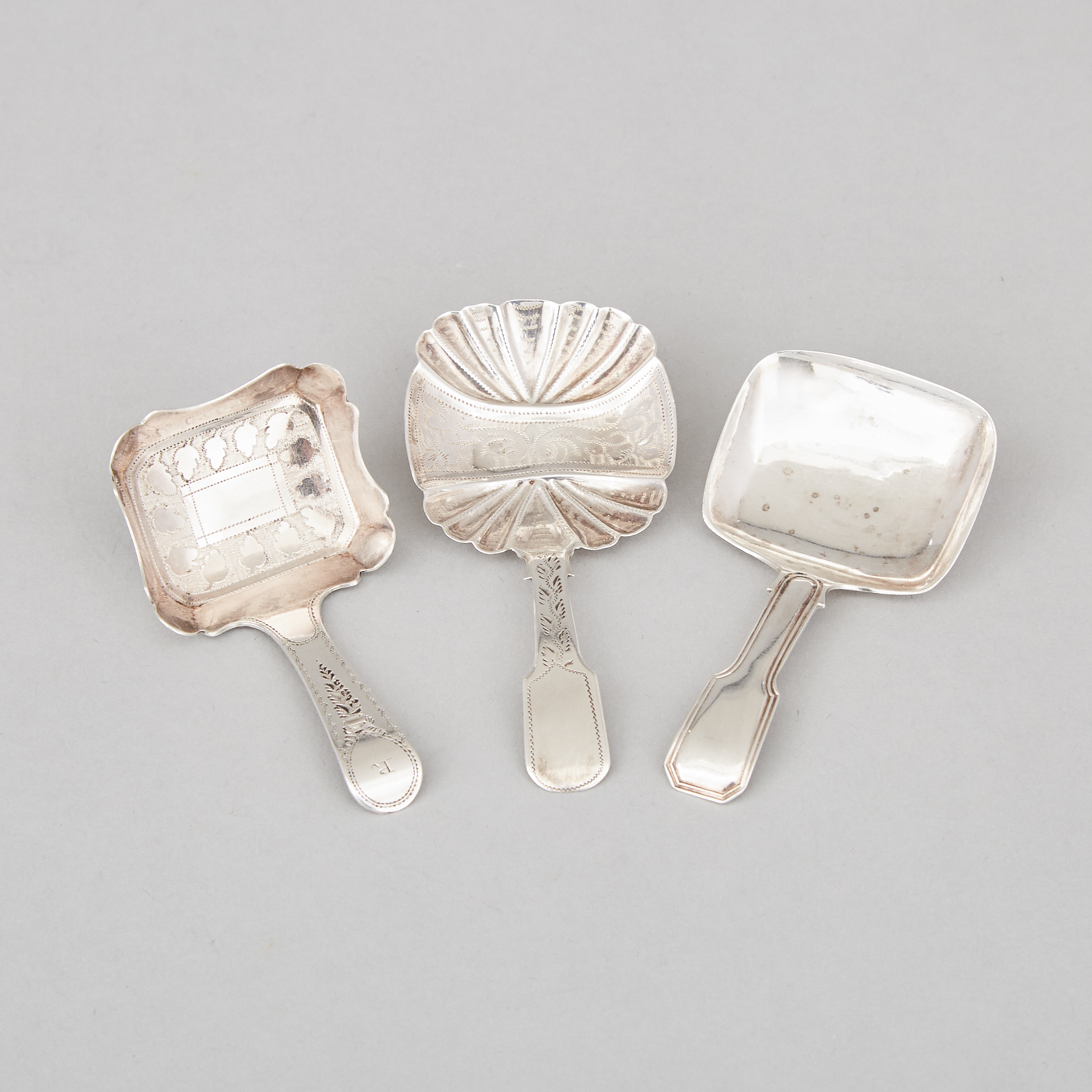 Three Georgian and Victorian Silver Caddy Spoons, Cocks & Bettridge, Joseph Willmore and James Collins, Birmingham, 1816/30/43