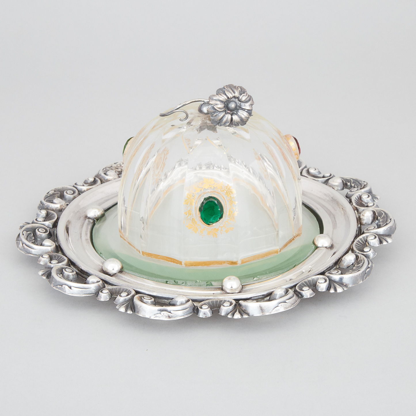 Austro-Hungarian Silver and Cut Glass Cheese Dish and a Cover, Vienna, 1862