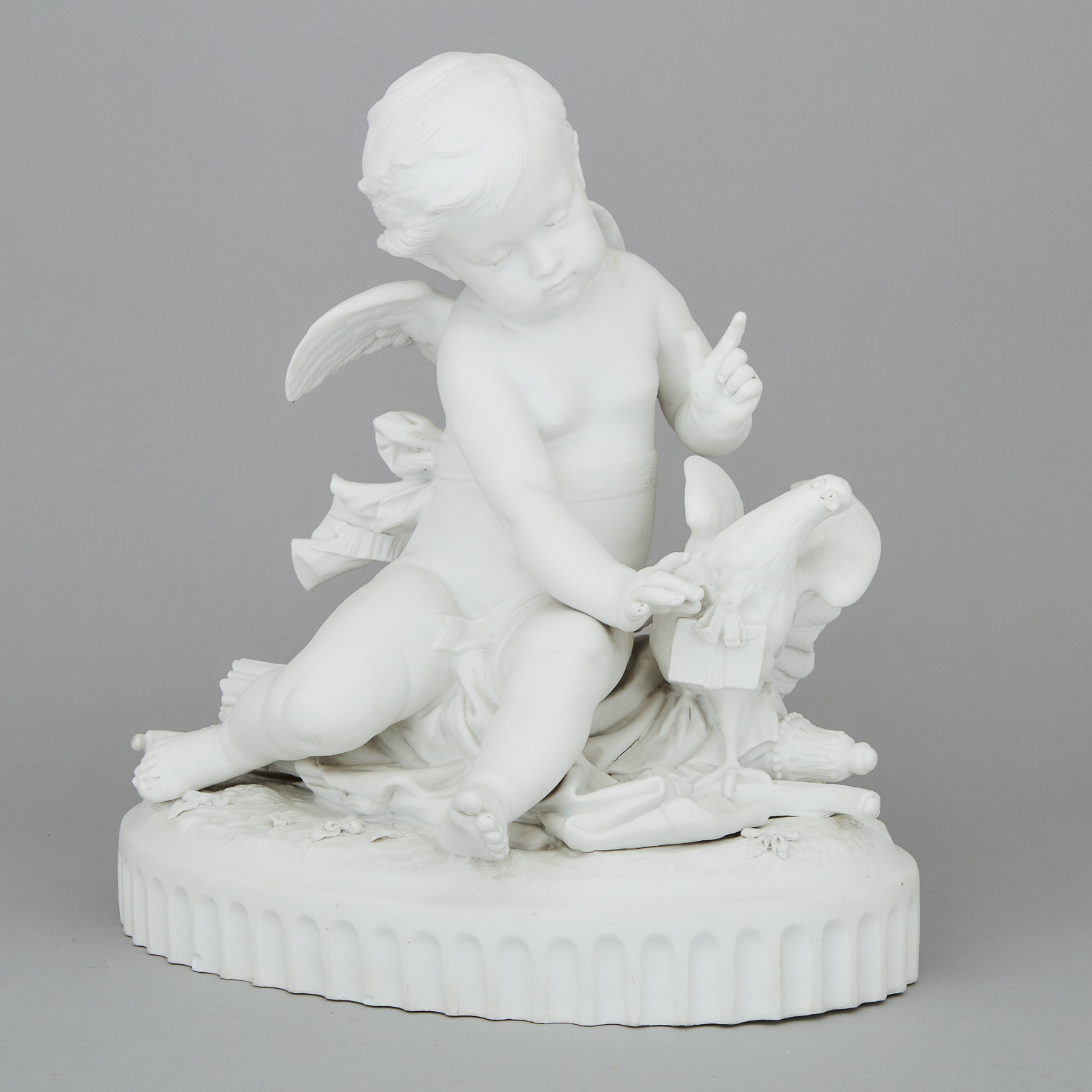 Sèvres White Biscuit Group of Cupid and a Dove, Jean Baptiste Lebroc, late 19th century
