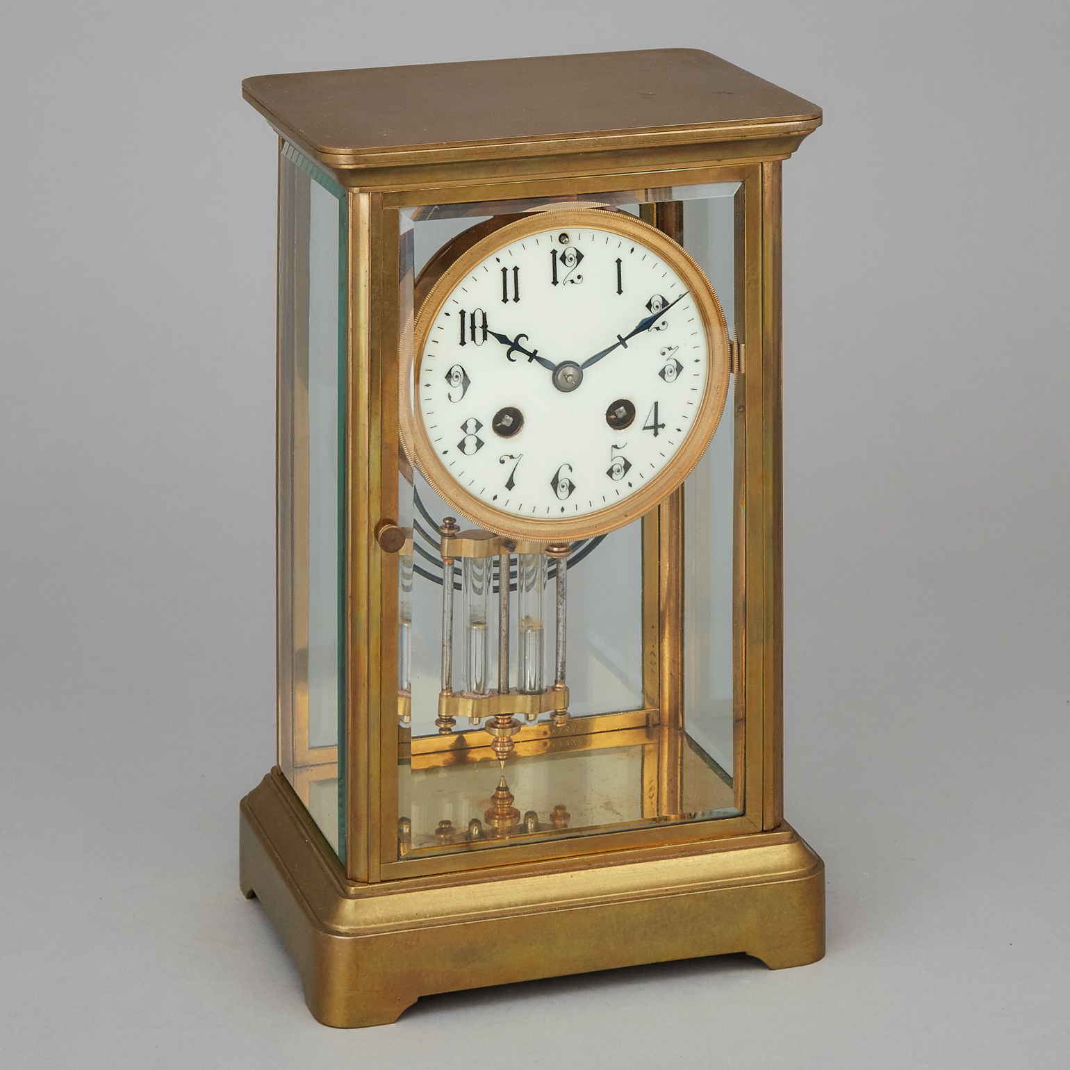 French Four Glass Panel Gilt Brass 'Crystal Regulator' Mantle Clock, c.1900