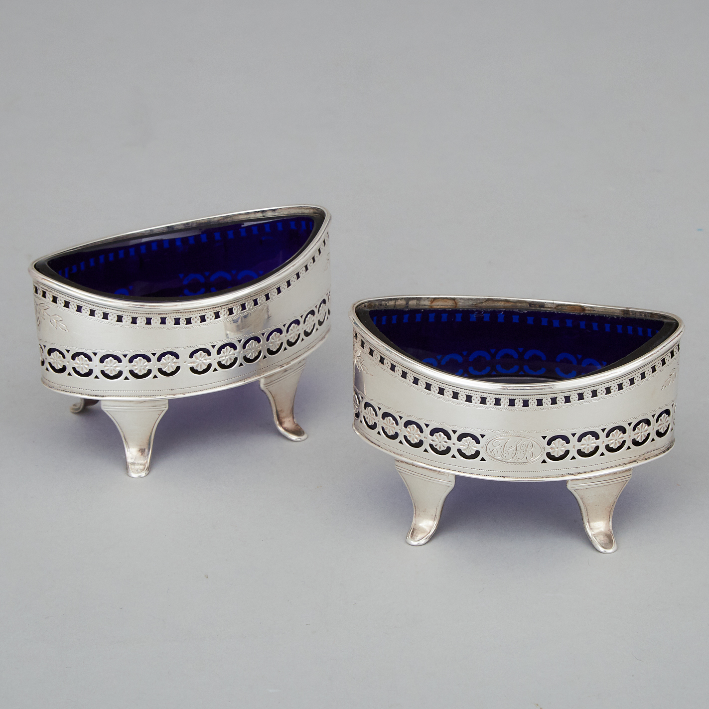 Pair of George III Silver Oval Salt Cellars, Nathaniel Smith & Co., Sheffield, 1801
