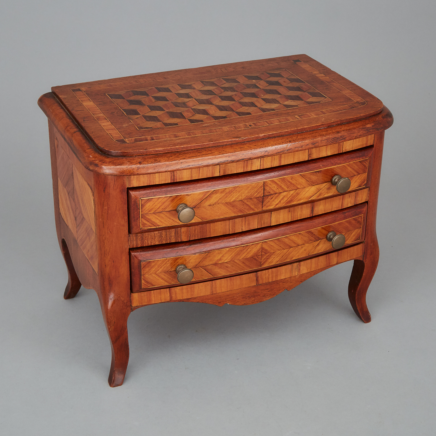 Miniature French Kingwood and Mixed Wood Parquetry Commode, 19th century