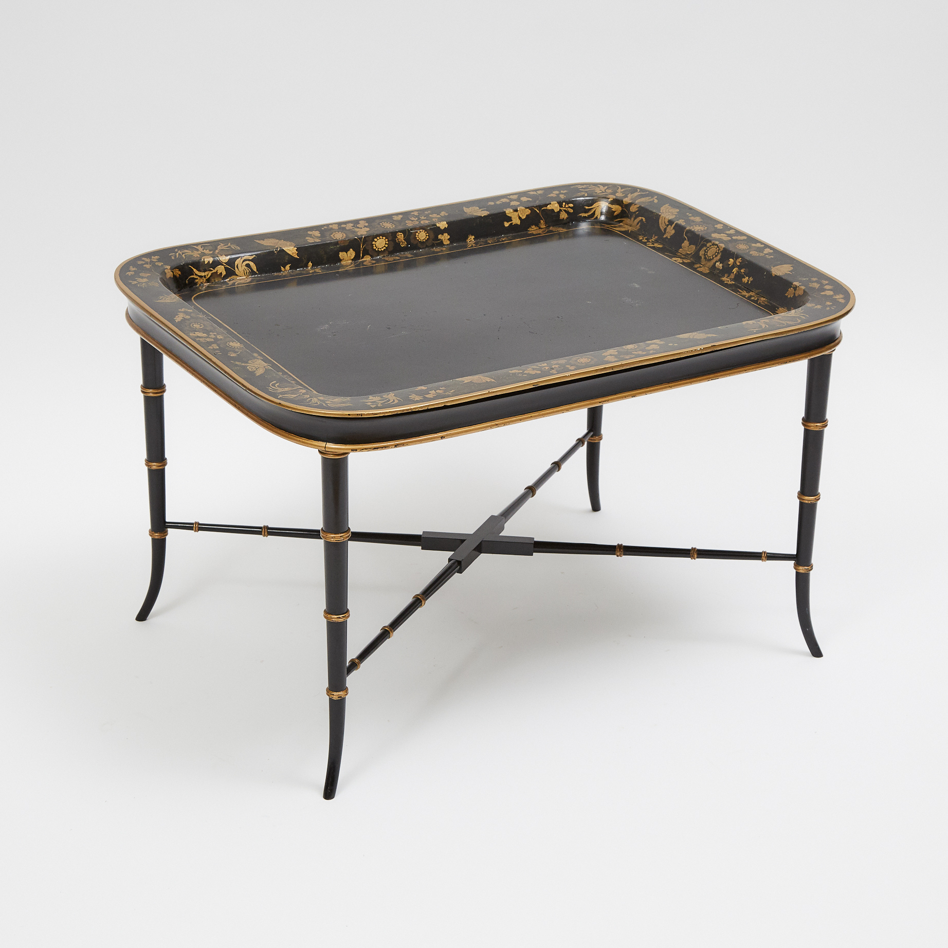 English Victorian Papier Maché Tea Tray on Stand, c.1840 and later