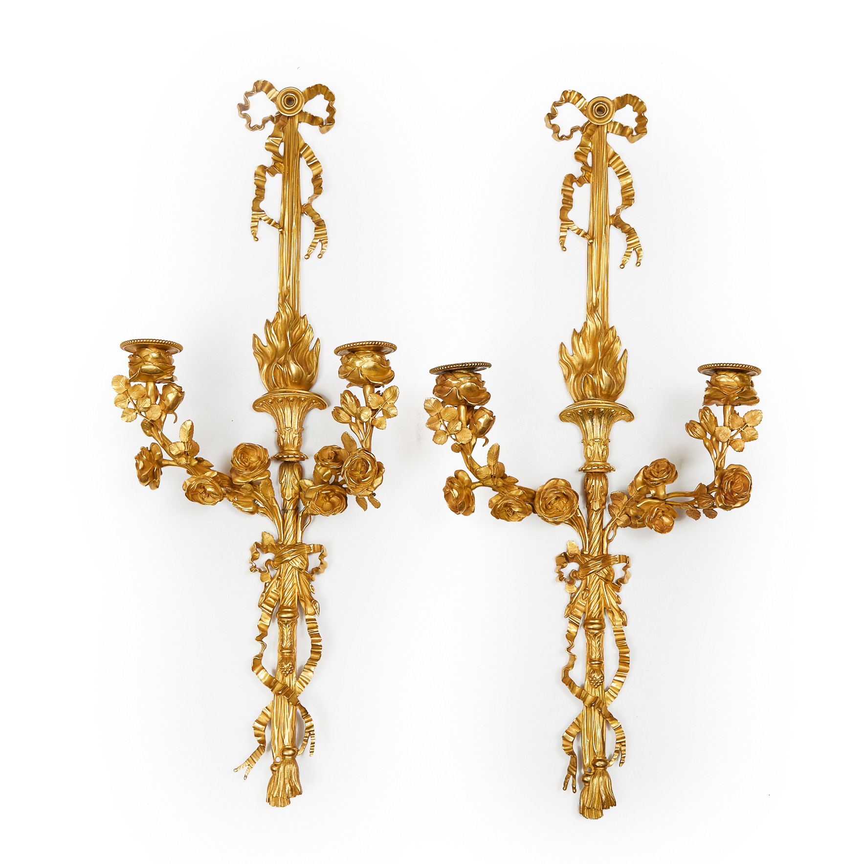 Large Pair of Louis XVI Style Naturalistic Wall Sconces, mid 20th century