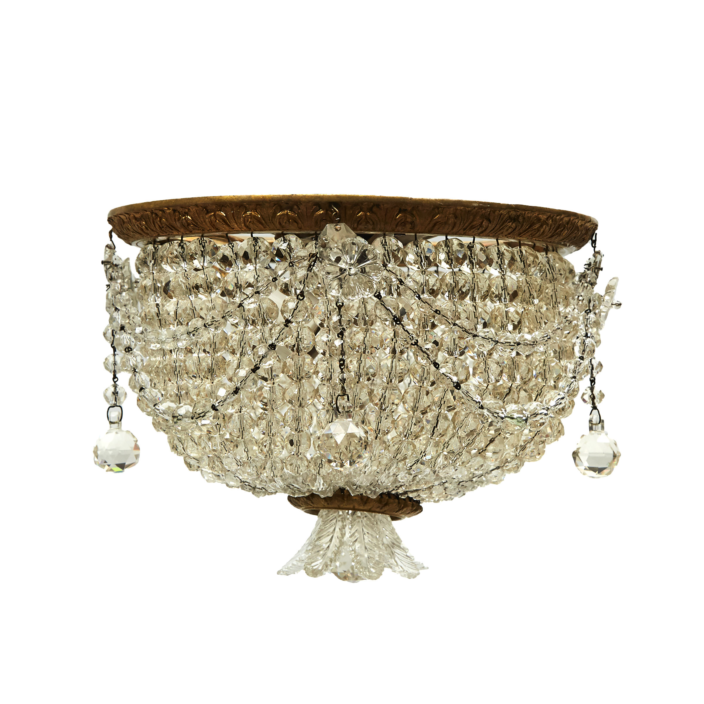 French Cut Glass Beaded Basket Form Ceiling Light Fixture, early 20th century