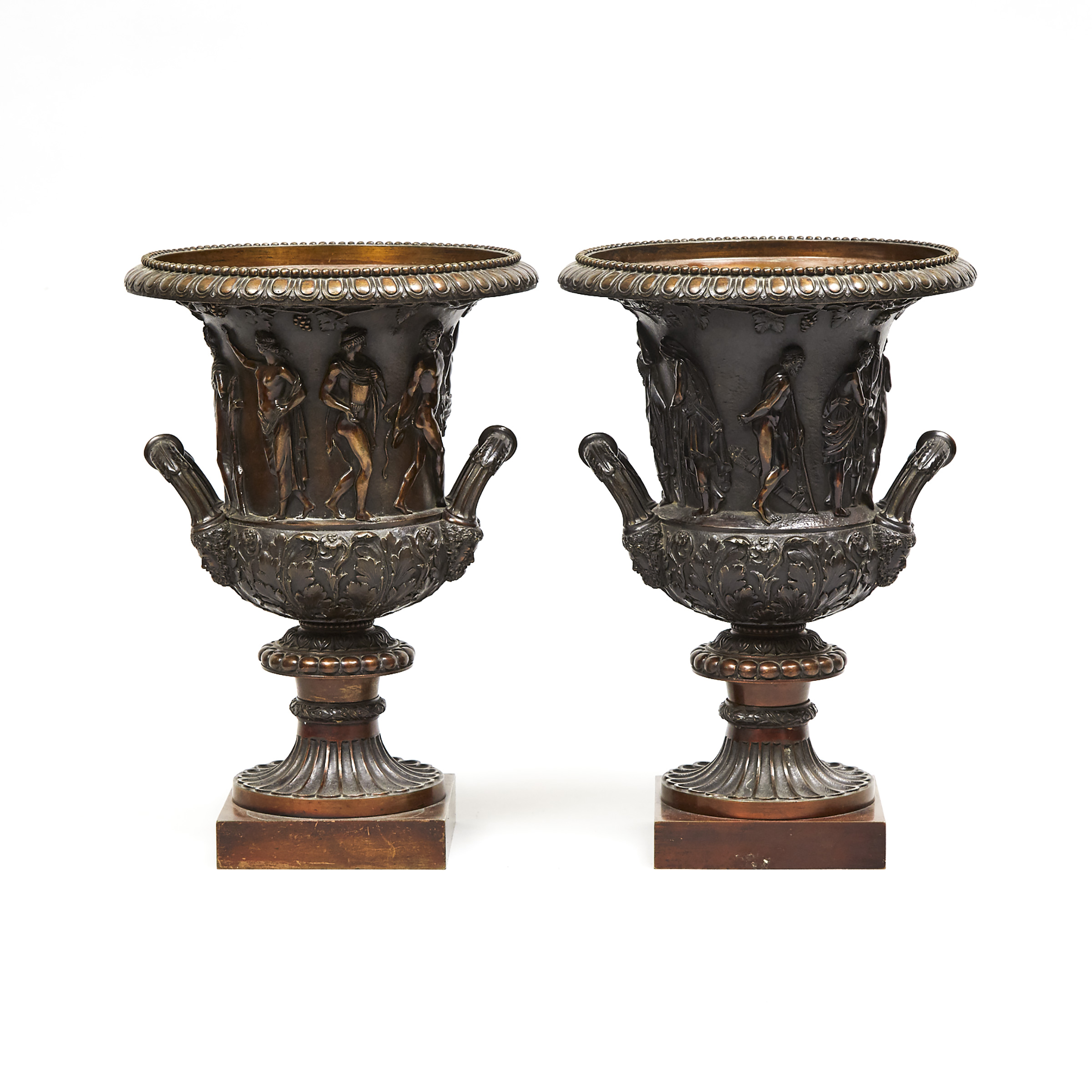 Pair of Italian Bronze Models of the Medici and Borghese Campana Vases, c.1900