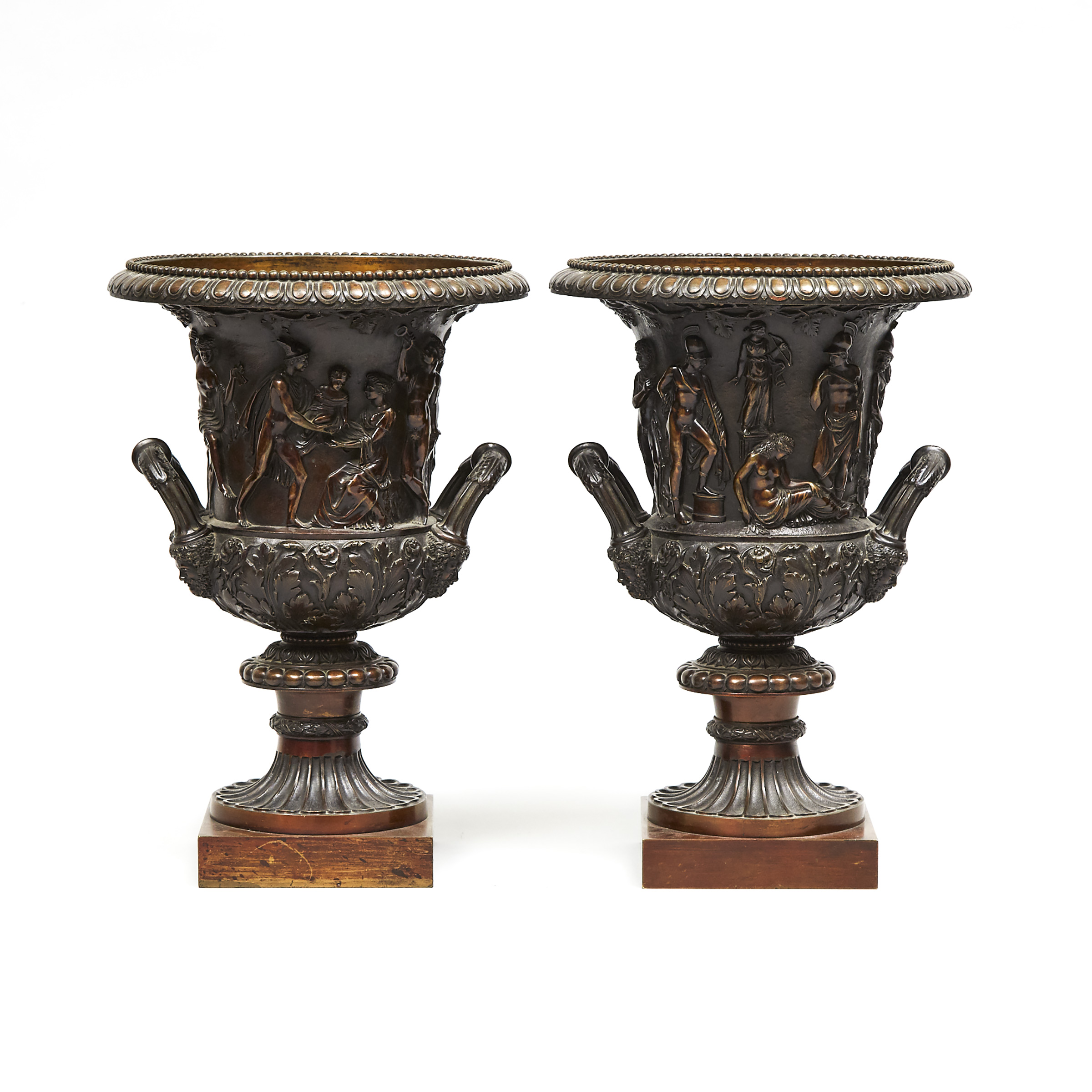Pair of Italian Bronze Models of the Medici and Borghese Campana Vases, c.1900