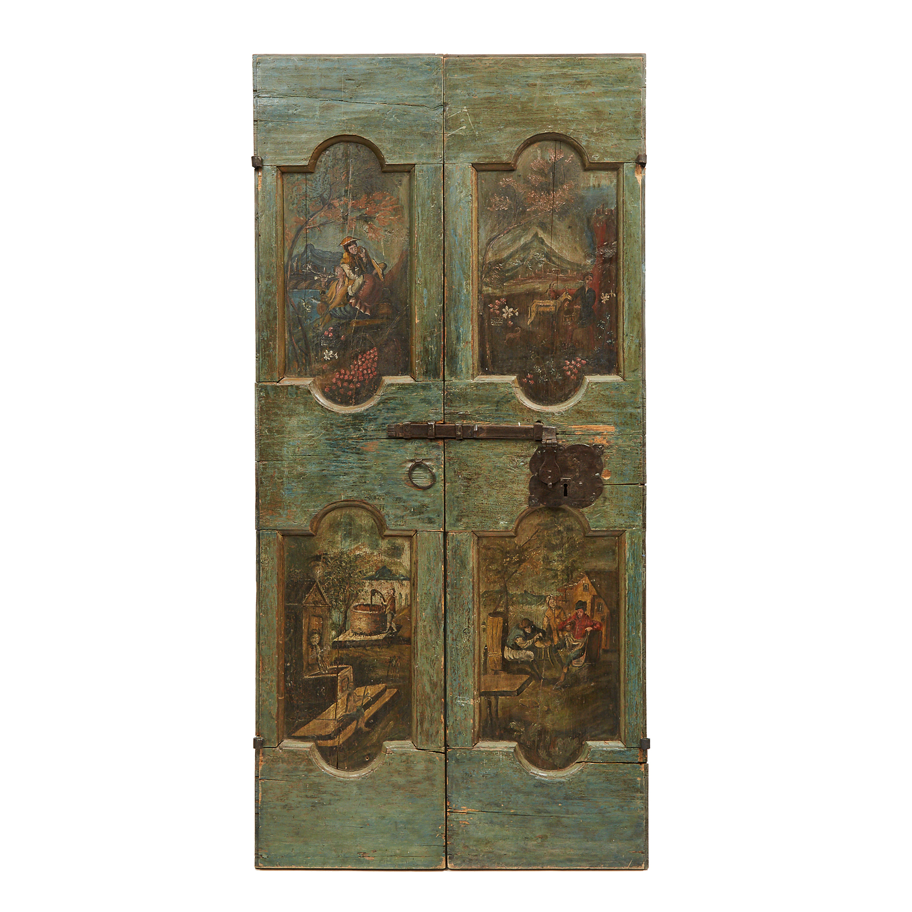 Pair of Venetian Painted Panelled Double Doors, 18th century