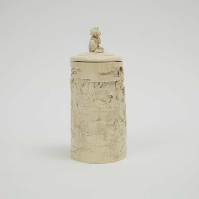 A Japanese Ivory Lidded Container, Meiji Period