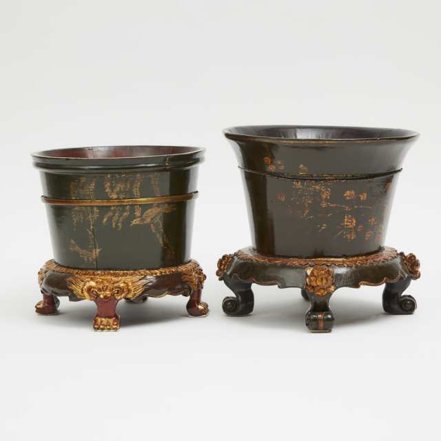 Two Chinese Gilt-Decorated Lacquer Flower Pots, 19th Century