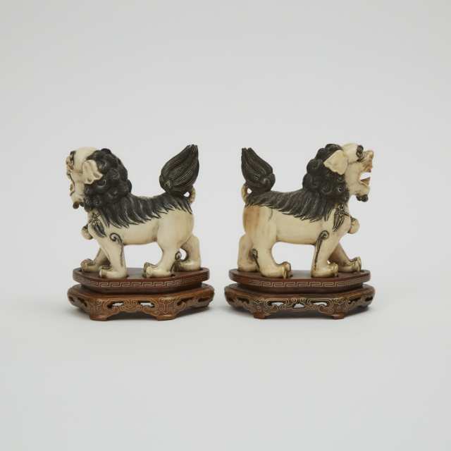 A Pair of Ivory Foo Dogs, Circa 1940