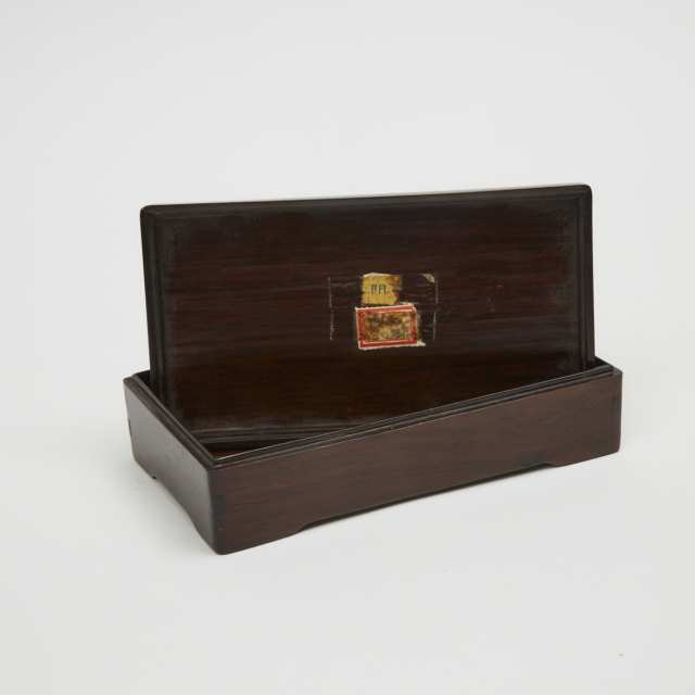 A Jade Inset Hardwood Carved Box, 19th Century