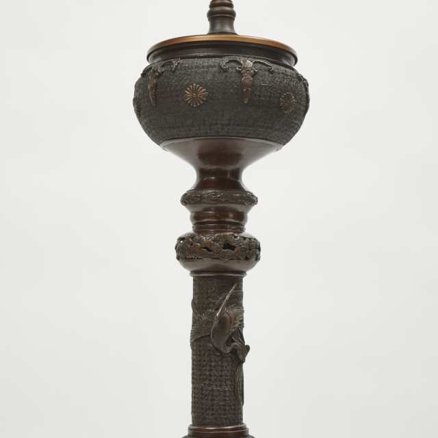 A Japanese Bronze Floor Lamp, 20th Century