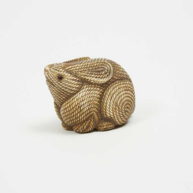 An Ivory Trick Netsuke of a Rabbit-form Rope and Mouse, Signed