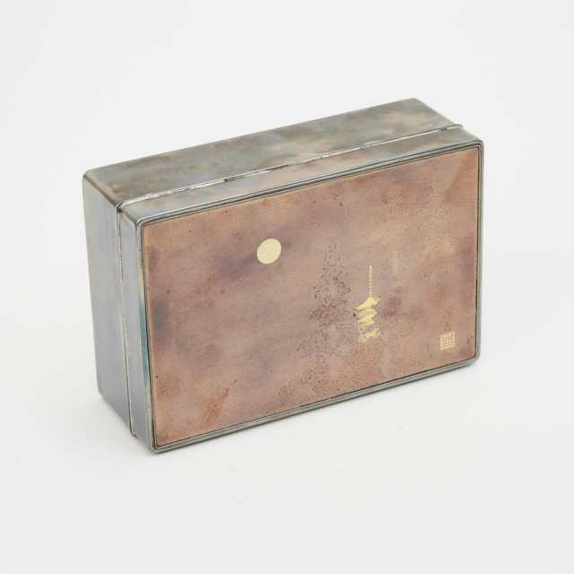 A Japanese Inlaid Silver Box, Signed Miyamoto, Meiji Period
