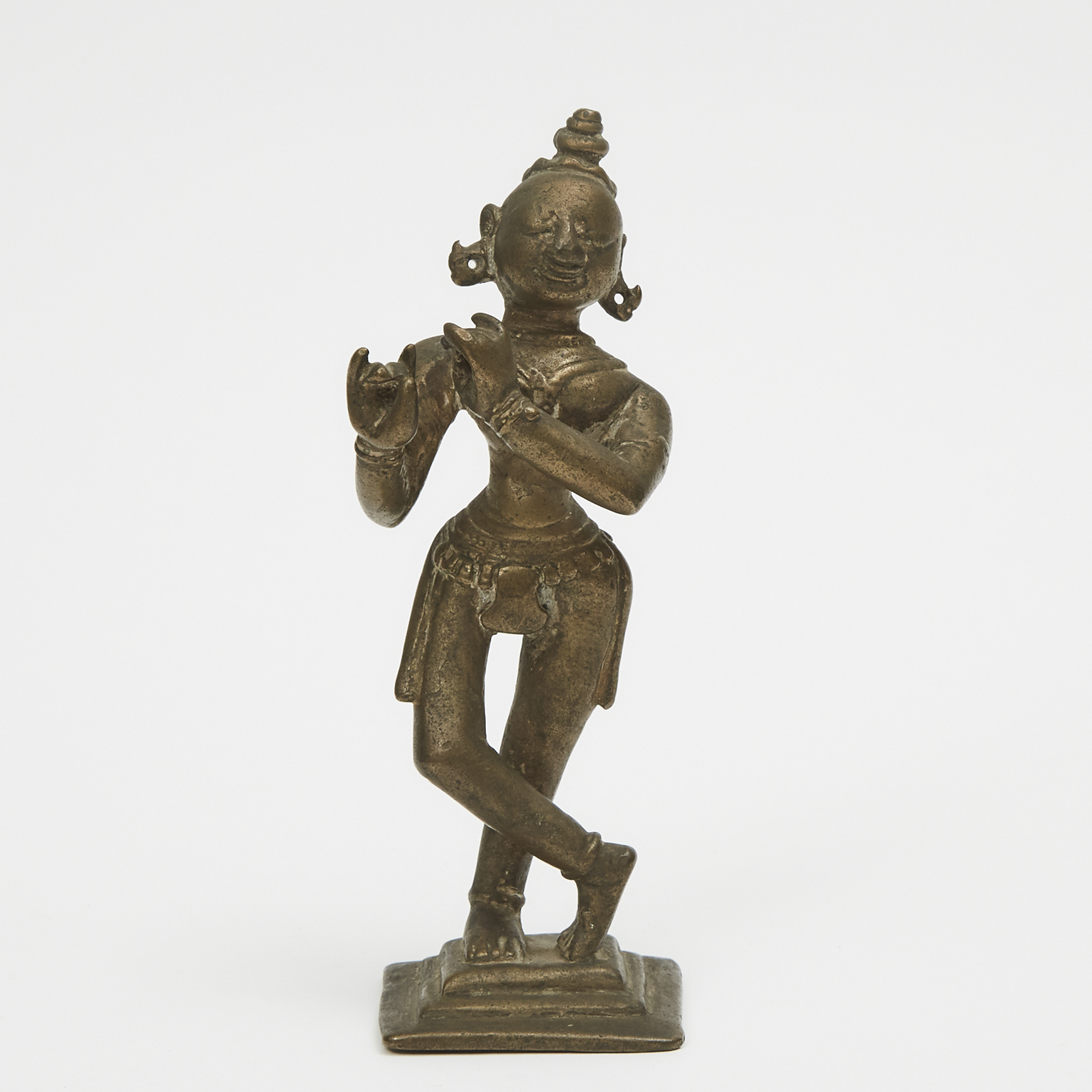 A Bronze Statue of Krishna Playing Flute, 19th/20th Century